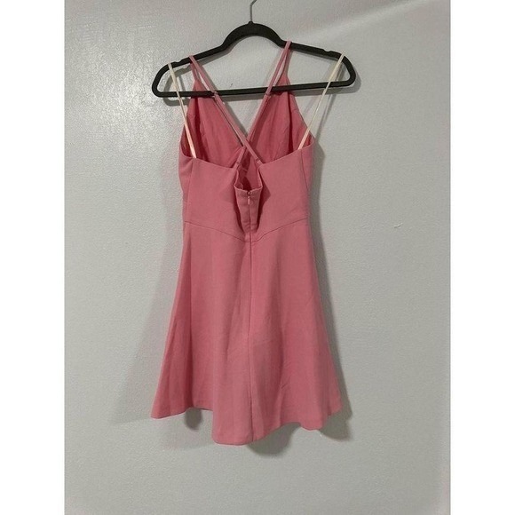 BCBGMAXAZRIA Pink Fit Flare Mini Dress Crisscross Straps V Neck Party Size 6 - Picture 8 of 8